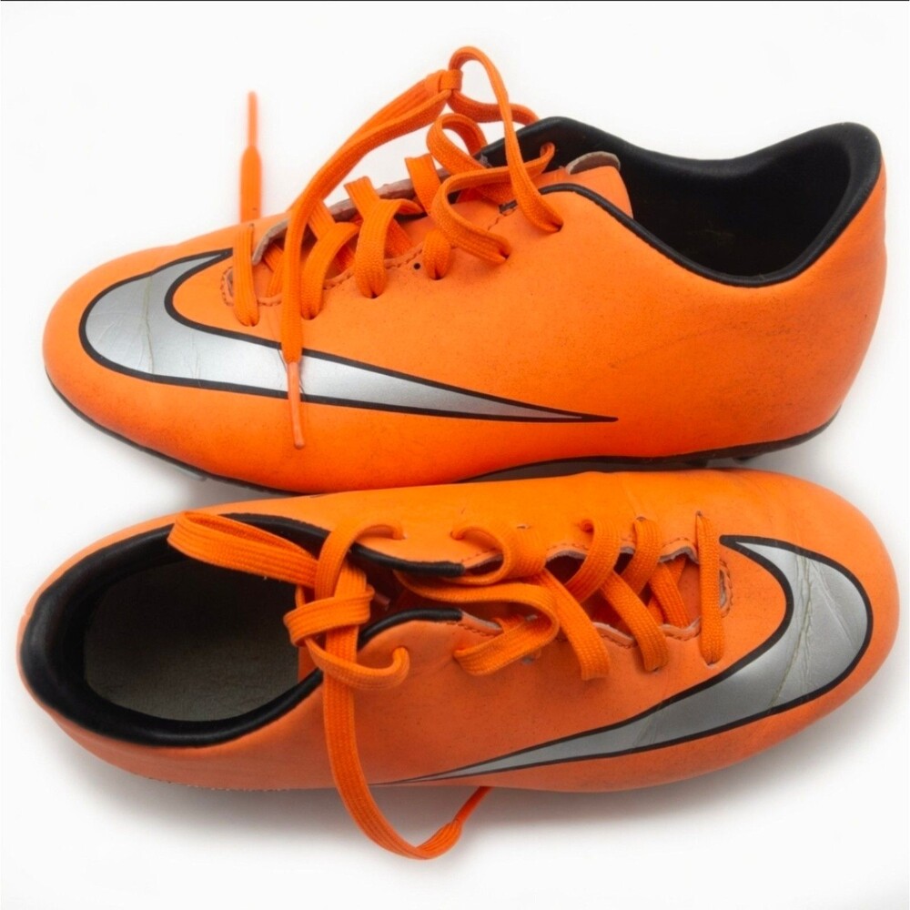 Nike Mercurial Orange Silver Swoosh FG Soccer Cleats Kids Youth Size 1Y VGUC